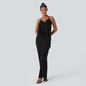 NWT Halara V Neck Backless Tie Ruched Maxi Resort Dress